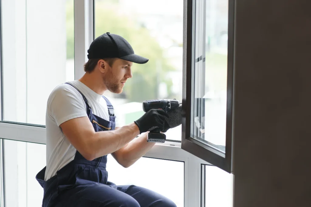 Skilled installer fixing window hardware